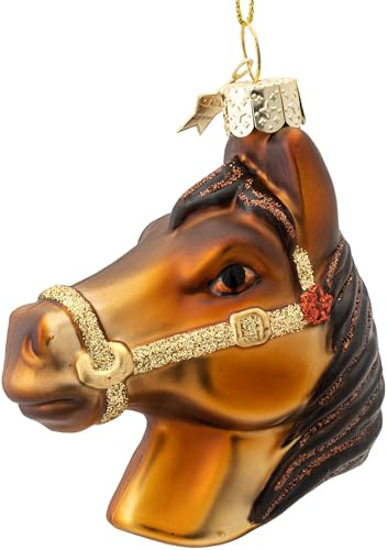 SIKORA Pferdkopf mit Zaumzeug besondere Weihnachtskugel Glas Christbaumschmuck Deko Figur Weihnachten Anhänger Ornament - Trend Line - BS641