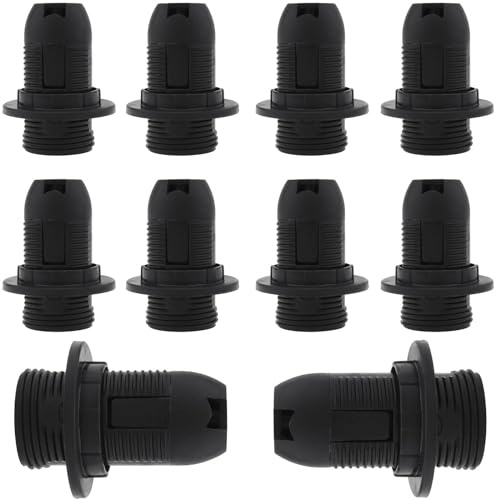 RTNLIT 10 Pcs E14 Lamp Holder, Small Edison Screw Lampholder, Plastic Shell Light Bulb Socket E14 Pendant Socket & Replacement Lampshade Ring (Black)