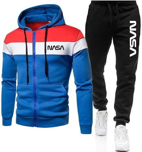 GIOPSQ Herren Trainingsanzug Set Jogginganzug NASA Kapuzenjacke mit Reißverschluss + Hose Sportbekleidung Jogger/A/L