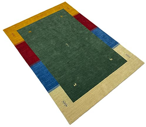 Gabbeh Teppich 100% Wolle 170x240 cm Grün Rot Handgewebt Orientteppich Bunt