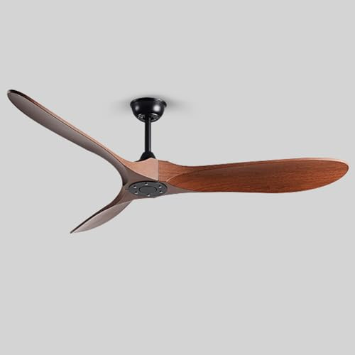 Deckenventilator Holz ohne Beleuchtung, Retro Deckenventilator mit Fernbedienung, Deckenventilator im Freien, Weniger als 30 Dezibel, DC Motor, Available in all Seasons für Hohe Räume (Walnuss, 152cm)