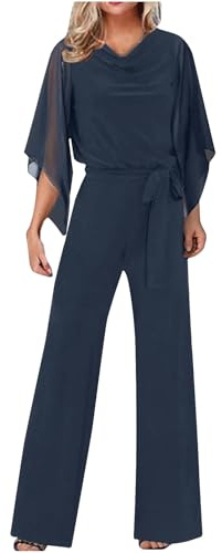 EMATOP Jumpsuit Damen Elegant für Hochzeit Hosenanzug Sommer Lang Overall Einteiler Lässiger Hosenanzug 3/4 Ärmel Einfarbig Playsuit Hohe Taille Strampler Spielanzug Festlich Party Romper