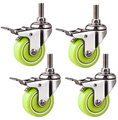 Lenkrollen, drehbare Bürorollen, 4 x Lenkrollen, Lenkrollen aus Edelstahl 304, mit M10 x 25 mm Schraube, Möbelrolle (2 Zoll Bremse)