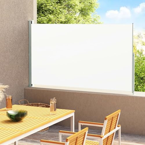 Homgoday Tenda da Esterni per Privacy, Tenda Laterale Retrattile per Patio 180x300 cm Crema, Tenda per Giardino Balcone, Tenda da Sole per Esterno, Tenda Laterale per Terrazzo Esterna