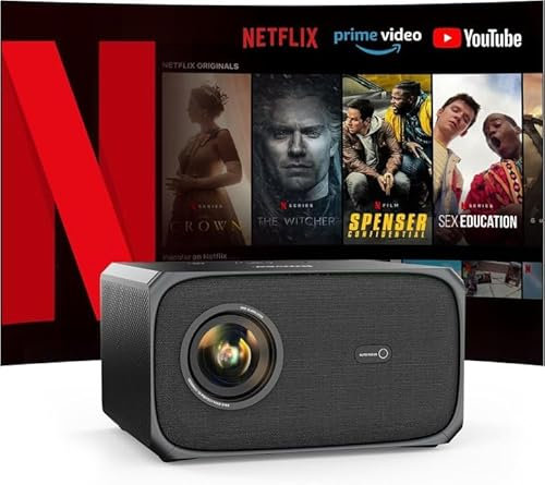 Beamer 4K【Passend für Netflix 】 Jimveo 4K Unterstützt 30000LM Autofokus/Trapezkorrektur HD 1080P Hindernisvermeidung Projektor mit WiFi6 Bluetooth Heimkino Beamer