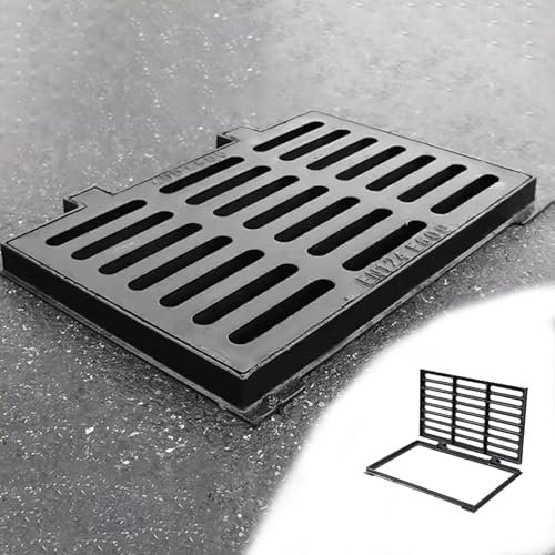 Canaletta Scolo Acqua Piovana Griglia di Scarico in Ghisa Resistente per Esterni, Griglia di Scarico a Pavimento per Parcheggi/Passi Carrai, Copertura del Filtro di Drenaggio Della Grondaia, Montaggio