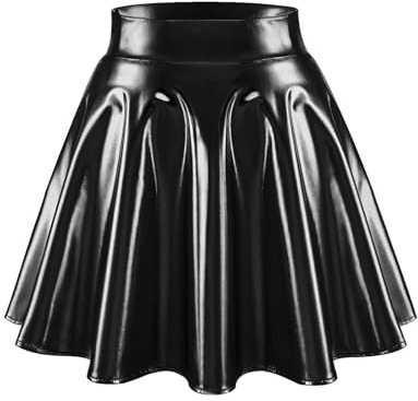 Bridesmay Falda Skater Acampanada para Mujer - Falda Corta Elástica Brillante con Talle Alto para Fiesta, Noche de Discoteca y Baile TJ Black S
