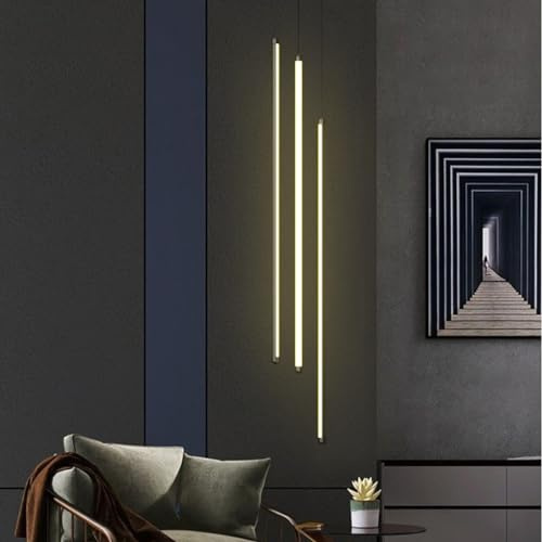 DOCJX LED Treppe Pendelleuchte Modern Treppenleuchte Hängeleuchte Dimmbarer Kronleuchter Aluminium Treppe Licht Höhenverstellbar Deckenleuchte Villa Treppenhaus(Infinite dimming,3-head 100CM)
