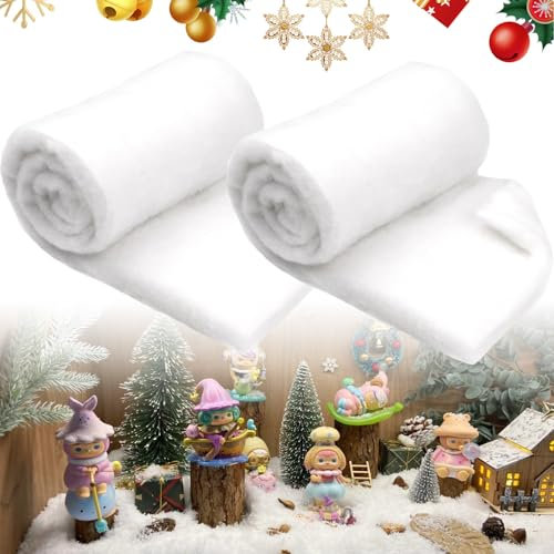 SJUNJIE 2 Piezas Manta de Nieve Navideña 150x40cm Blanco Nieve Artificial Suave Manta de Pueblo Navidad Puede Utilizar para Aldeia de Natal Decorar árboles de Navidad Mesas y Ventanas