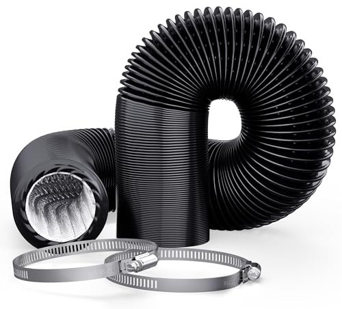 Adair 4inch x 10ft (3M) Tumble Dryer Vent Hose 100mm Black, Flexible Aluminium PVC Ducting, Includes Clamps, for Air Conditioner, Bathroom Extractor Fan (3 Metre)