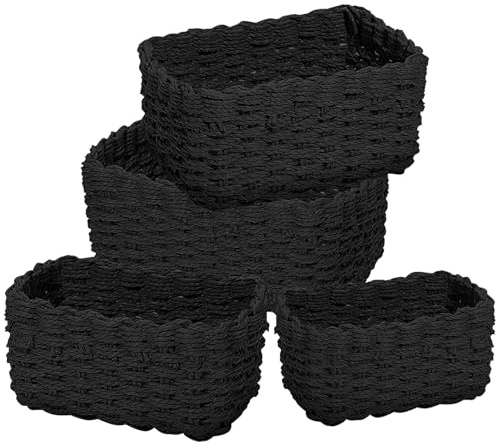 Lighterday Wicker Basket 4 Pcs Small Hampers Gift Baskets Wicker Woven Storage Basket 4 Sizes Baskets for Shelves,Gift Baskets Empty for Bathroom Bedroom Kitchen Office Storage (Black)