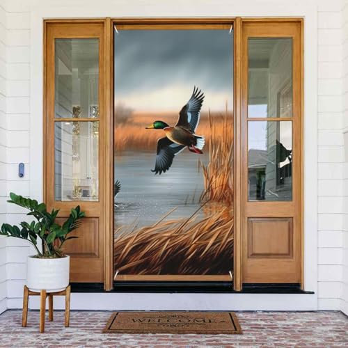 Jagd fliegende wilde Ente 1 bedrucktes Türbanner Stoff hängende Türabdeckung Hintergrund Poster für Zuhause Haustür Urlaub Party Dekorationen