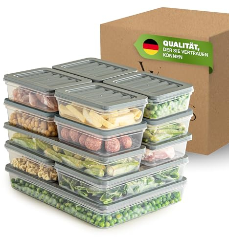 Viwares Set med stapelbara fryslådor, 13-pack, Organizer för frys & kylskåp med lock, frysbeständigt upp till -25°C, återanvändbara förvaringslådor, förvara livsmedel färska och luktfria
