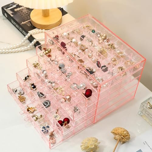 Jinavoty Boîte de rangement pour boucles d'oreilles, boîte de rangement de bijoux en acrylique, boîte organisatrice transparente pour boucles d'oreilles avec 3 tiroirs 72 petits compartiments pour