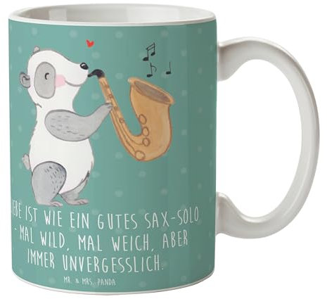 Mr. & Mrs. Panda Tasse Saxophon Liebe - Geschenk, Musiker, Instrumente, Teetasse, Solo, Kaffeetassen, Musik, Blues, Keramiktasse, Cappuccino Tassen,