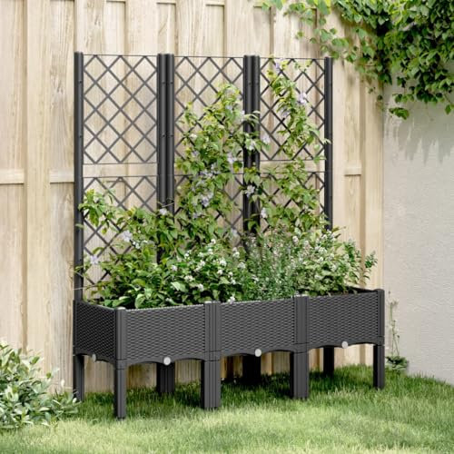 OHOOWOO Fioriera da Giardino con Traliccio Nera 120x40x142 cm in PP,Fioriera verticale con traliccio in plastica per piante rampicanti da giardino, patio e terrazza Nera Vasi e accessori per piante