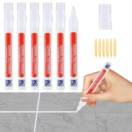 6 PCS Tiles Grout Pen White Wall Repair Pens Grout Reviver and Sealer Tile Pen Marker with 6 Replacement Nibs for Tile Grouting Wall Floor Bathrooms Kitchen Floor Restoring Lines Anti-Grout Joints