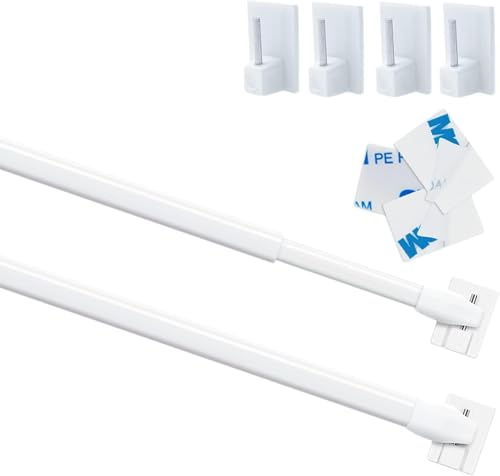 Venwemong Scheibengardinenstange mit Klebehaken 96-146cm 2P Weiß | Vitragestangen mit Selbstklebehaken Ausziehbar Bistrogardinenstangen, Gardinenstange für Fenster Küche DIY-Projekte