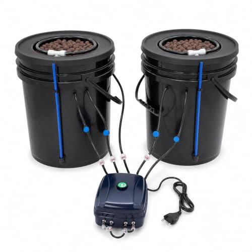 Hydrokultur Anbausystem 5 Gallonen Tiefwasserkultur mit 12W Luft-Pumpe, 2 Eimern und Topf-Tropfkit Umwälzendes Drip Garden System