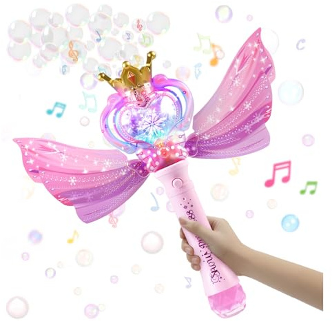 Princess Bubble Wand Machine for Girls, Electric Bubble Mahcine Blower with LED Light & Music, 9000+ Bubbles per Minute, Bubble Maker Gifts for Kids Girls Birthday Party