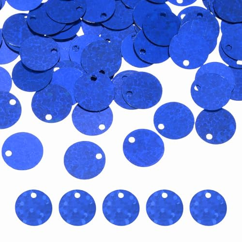 sourcing map Lentejuelas redondas planas, 600 piezas de 10 mm, color azul láser, lentejuelas de costura con un solo agujero lateral para bricolaje, ropa bordada, fabricación de joyas