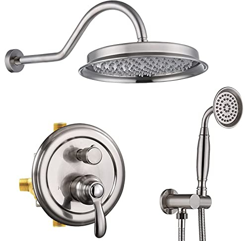 Bath Mixer Tap Concealed 2 Way Shower Mixer Set Rainfall Shower Head and Hose Set, Shower Mixer Set with Shower Head and Hose and Holder