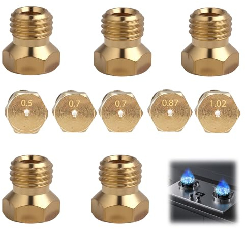 5pc Gicleurs Gaz Butane Universel, Kit de Conversion GPL, Gicleur Butane pour Gazinière Cuisinière et Plaque de Cuisson Injecteur de Gaz Gicleur 0.5/0.7/0.7/0.87/1.02 Injecteur Kit de Conversion