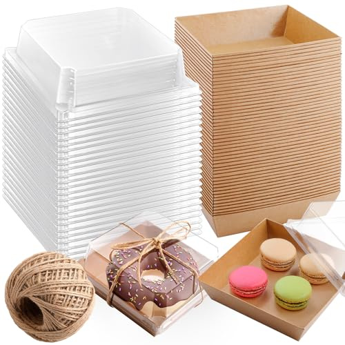 Tczecoo 100 Stück Charcuterie-Boxen mit Transparentem Deckel, 12 CM Ölbeständige Papier Kuchenschachteln, Dessertboxen Cupcake Takeaway Boxen für Bakery Macaron Sandwich Partys Konditoreien (Braun)