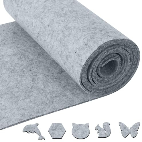 Filzrolle Filzstoff 30cm x 250cm x 3mm, RANJIMA Filz Meterware, Bastelfilz Taschenfilz Polyester Filz für Filzunterlage Deko DIY Handwerken Aufbewahrungstasche Patchwork Nähen Basteln(Hellgrau)