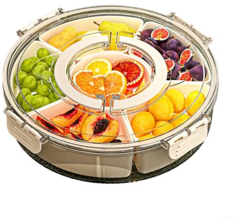 Vassoio da portata diviso con coperchio, piatto da frutta rotante a sei griglie con manico, contenitore portatile per alimenti per feste a casa picnic