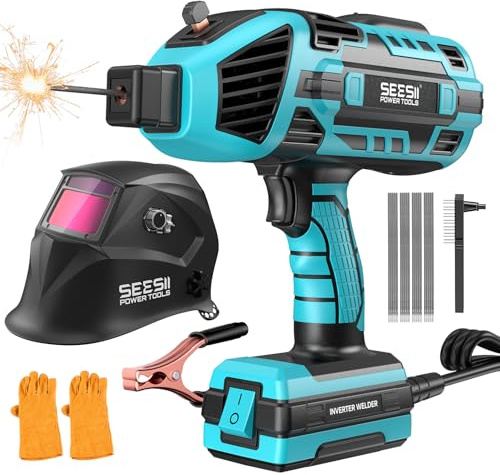 Seesii Portable Welder 110V with Auto Darkening Welding Helmet, 120A Handheld Welder with 3/64-1/8 Welding Rods&Gloves, Welding Hood with 4 Arc Sensors Shade 4/9-13, Welding Kit for Home DIY Repair