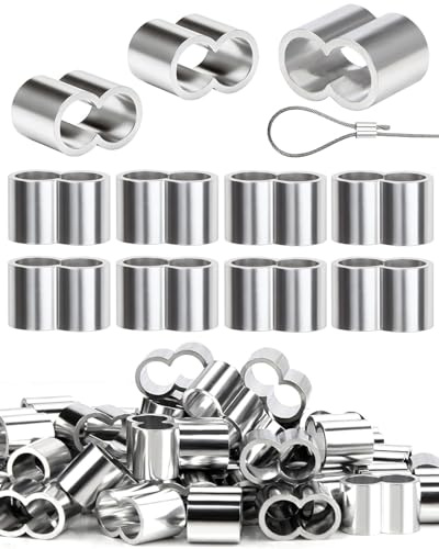 HUVZOR Manicotti fune,50 Pezzi Manicotti in Alluminio, 4mm Morsetti per Funi, Ghiere in Alluminio per Cavo Funi Catene per Cani,fune di acciaio, tendicinghi, tendicinghi, tenda fissa