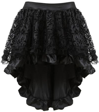 Jupe Asymétrique en Dentelle Style Victorien pour Femme Mini Jupe Steampunk avec Dentelle Taille Haute Carnaval Festival Cosplay Jupes À Volants Tenue d'halloween, Costume De Vampire Médiéval