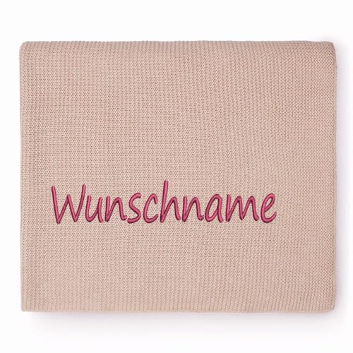Elefantasie Personalisierte Strickdecke für Babys, mit Wunschname Bestickt, Kuscheldecke 75x100 cm, (Rose, Name)