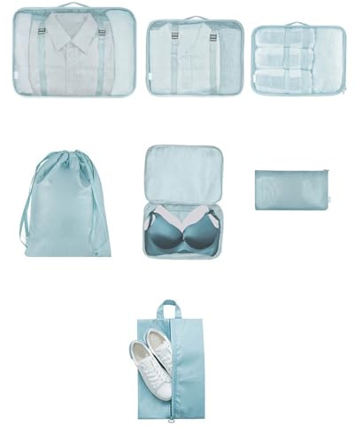 ZIXINNKC Set di cubi da imballaggio ad alta capacità da 7 pezzi Set di organizer per bagagli pieghevoli multifunzione per gli oggetti essenziali da viaggio