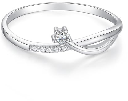 Ayoiow Verdreht Vorsteckring für Ehering mit Diamant, Damenring Verlobungsring, 14 Karat Weißgold Größe 60 (19.1)