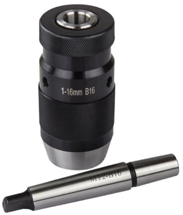 1-16 mm Keyless Drill Chuck with MK2 Taper Mandrel, B16 Self-Tightening Chuck for Lathe & CNC Machine Tools, 45# Steel HRC45 Blackened Taper Shank