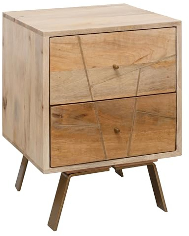 FineBuy Nachttisch 40x40x56 cm Mango Massivholz Natur, 2 Schubladen | Nachtkonsole im Landhausstil für Boxspringbett, Nachtkästchen aus Echtholz, handgefertigtes Unikat