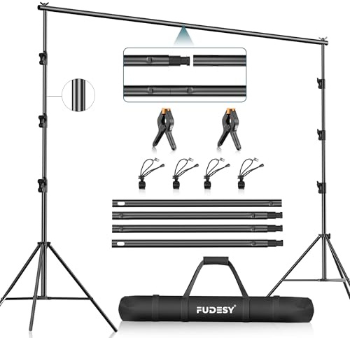 FUDESY Photo Video Studio 10 x 10Ft Heavy Duty Adjustable Backdrop Stand,Background Support System for Photography with Carry Bag, 6 Pcs Clip Clamps
