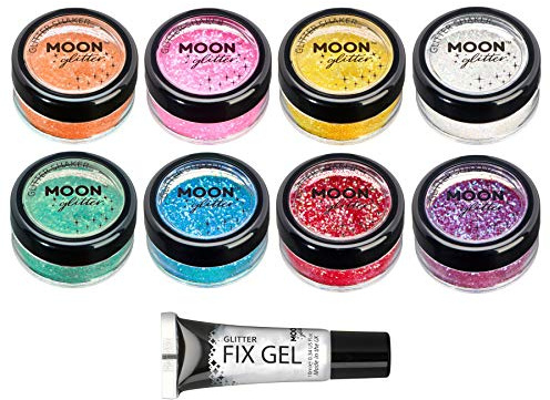 Streuer mit schillerndem Glitter von Moon Glitter - 100% kosmetische Glitzer für Gesicht, Körper, Nägel, Haare und Lippen - 5g - Set mit 8 Farben