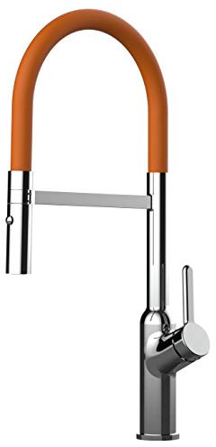 Rubinetto miscelatore design lavello cucina fontana professionale chef canna arancione movibile e doccia due getti staccabile