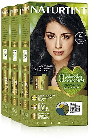 Naturtint | Colorazione senza ammoniaca | Copertura dei capelli grigi al 100% | Ingredienti vegetali | Colore naturale e di lunga durata | 2.1 Blu Nero | Confezione da tre
