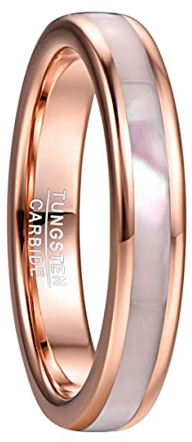 VAKKI 4mm Rose Gold Tungsten Rings for Women Mother of Pearl Shell Inlay Wedding Ring Bands Size S