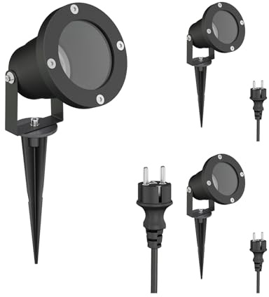 ledscom.de 3x LED Gartenstrahler DUK schwarz mit Erdspieß für außen, Aluminium, ohne Leuchtmittel