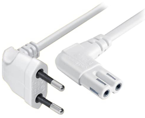 0,75 m Euro Netzkabel C7 Fernseher Stromkabel, Kabel Gewinkelt Netzstecker auf Euro 8 Doppelbuchse Kleingerätekabel für Wireless Boxen, TV, Blu-Ray, Radio, Netzteile Weiss