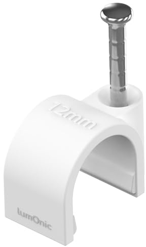 Lumonic 100x Nagelschelle 12mm für Kabel weiss - Kabelschelle mit 25mm Nagel z.B. zur Befestigung an der Wand - Kabelklemmen verschiedene Größen 4-14mm