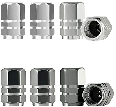 SIOPPKIK8 Bouchons de Tige de Valve de Pneu en Aluminium avec Joint Hexagonal Bouchons de Valve de Pneu universels Bouchons Anti-poussière de Voiture pour Moto, camions, (Argent, Gris)