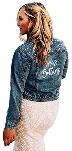 KUTXA Chaquetas de mezclilla personalizadas para mujer, chaqueta Future Mrs. Chaqueta de boda, chaqueta de esposa, de gran tamaño, suelta y bien hecha., Azul, XL
