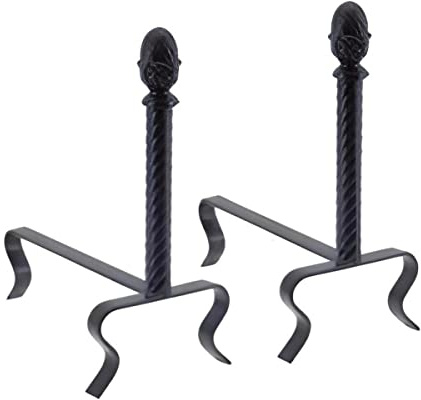 PEGANE Lot de 2 Chenets à buche pour cheminée en Fer forgé Coloris Noir/Or - 39 x 39 cm