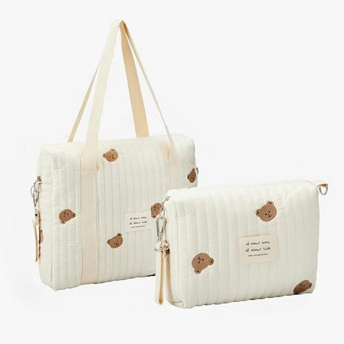 2 Windeltaschen für Babys, waschbar, für Mama, Tragetasche, Handtasche, tragbar, Einkaufen, Reisen, Aufbewahrung, beige, Organizer für Kinder, Mädchen, Jungen, Geschenk (Bär)